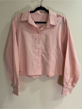 NWT Velvet Heart Blush Pink 100% Linen Cropped Button-Down Shirt Size L